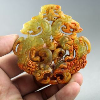 3  China Old Jade Chinese Hand - Carved Double Dragons Jade Pendant 2051