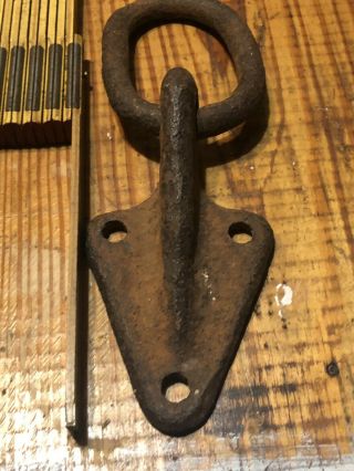Vintage Horse tie hitching post large ring barn door pull old forged iron 8