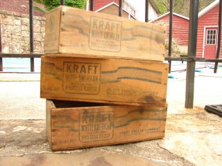 3 Vintage Old Wooden Kraft 5 Lb Cheese Boxes - Crafts Home Decor Drawers - L@@k