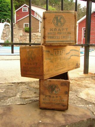 3 Vintage Old Wooden KRAFT 5 LB Cheese Boxes - Crafts Home Decor Drawers - L@@K 2