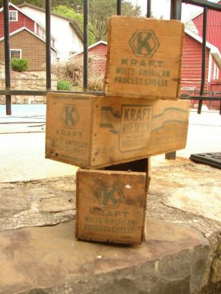 3 Vintage Old Wooden KRAFT 5 LB Cheese Boxes - Crafts Home Decor Drawers - L@@K 4