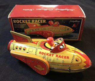 Schylling Tin Friction Rocket Racer Noise Making Toy Collector Series W/ Box