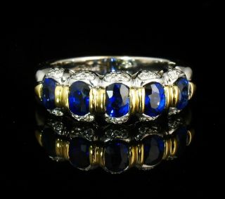 Spark Signed Rare Natural 3.  30ctw Blue Sapphire & Diamond 18k Gold Band Ring