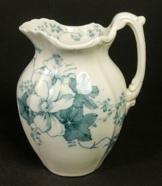 Floral Transfer Decorated Victorian 19th Century Ironstone Pitcher 6.  5 " Vguc