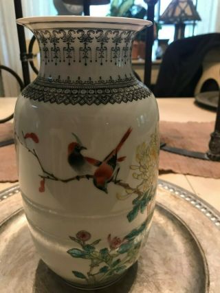 Finely Painted Old Chinese Republic Period Vase Birds With Flowers