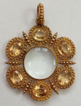 Victorian 19th - Century Etruscan 18ct Gold And Citrine Locket Pendant