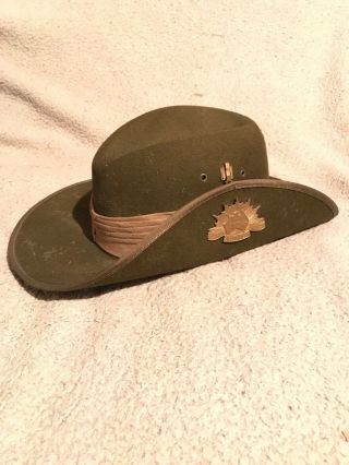 Vintage Australian Military Slouch Hat Size 57 W/ Pin And Badge Wool Felt