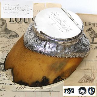 Rare Antique Victorian English Sterling Silver & Horse Hoof Inkwell,  " Clansman "