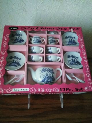 Vintage,  Jaymar,  Japan,  Blue Willow,  17pc Child’s China Tea Set,  Box