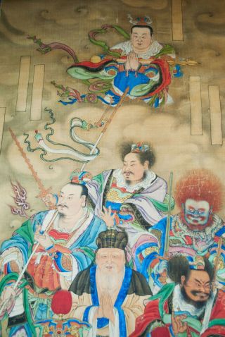 Antique Chinese Hanging Scroll Painting Watercolor - Immortals Gods 19th Century 10
