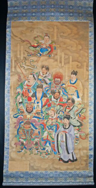 Antique Chinese Hanging Scroll Painting Watercolor - Immortals Gods 19th Century 2