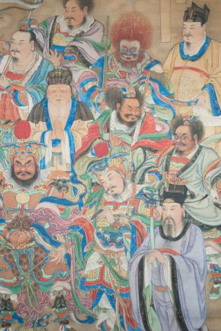 Antique Chinese Hanging Scroll Painting Watercolor - Immortals Gods 19th Century 3