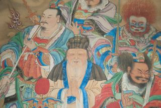 Antique Chinese Hanging Scroll Painting Watercolor - Immortals Gods 19th Century 6