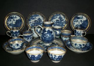 18x Piece 18th C Chinese Export Blue And White Tea Bowl Cup Saucer Dish Vase A/f