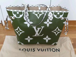 Louis Vuitton Neverfull Mm Giant Kaki Green Authentic Lv Hand Bag Rare