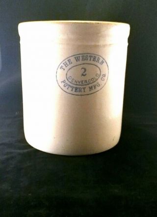 Vintage The Western Pottery Mfg.  Co Denver Co Two Gallon Stoneware Churn Crock