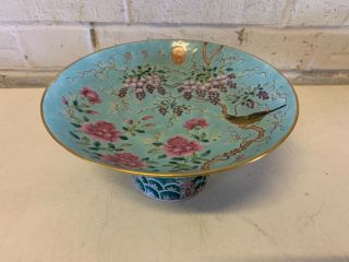 Antique Chinese Da Ya Zhai Porcelain Compote With Grape & Floral Dec.  Marked