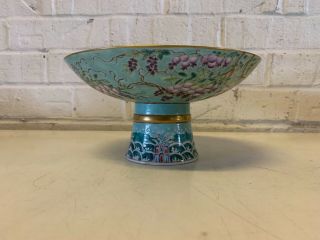 Antique Chinese DA YA ZHAI Porcelain Compote with Grape & Floral Dec.  Marked 3