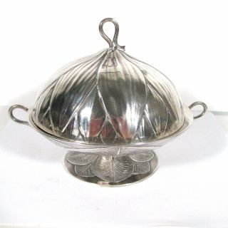 Antique Whiting Sterling Silver Leaf Form Covered Butter Dish