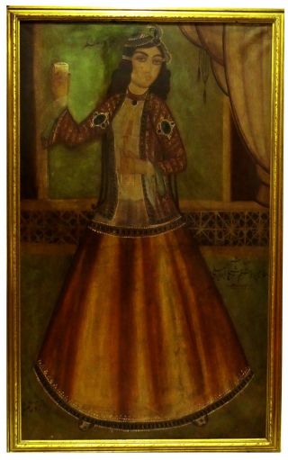 19th Century Qajar Painting Titled Rameshgar / The Entertainer Signed & Dated