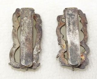 Pair Antique Chinese Export Silver & Carved White Jade Figural Clips Signed BEE 4