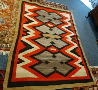 Antique 1910 - 20s? Native American Navajo Indian Rug Hand Made Design Colors
