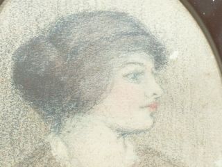 Antique Vintage Old Miniature Pastel Drawing of a Portrait of a Lady Framed 3