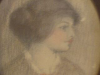 Antique Vintage Old Miniature Pastel Drawing of a Portrait of a Lady Framed 7