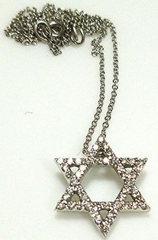 14k White Gold.  50ct Diamond Jewish Star Of David Pendant Necklace 16 "