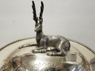 Heavy Detailed Silver Stag Soup Tureen Server Serving Piece Deer Plated India 3
