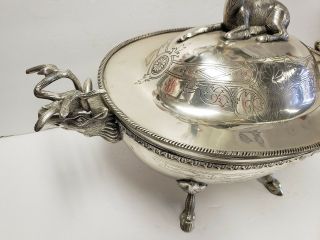 Heavy Detailed Silver Stag Soup Tureen Server Serving Piece Deer Plated India 4