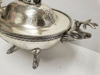 Heavy Detailed Silver Stag Soup Tureen Server Serving Piece Deer Plated India 5