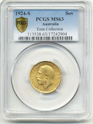 1924 Sidney King George V Full Gold Sovereign Coin Pcgs Ms63 Rare