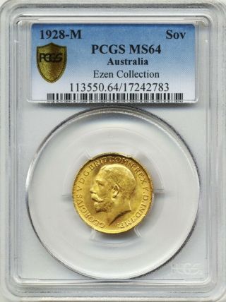 1928 Melbourne King George V Full Gold Sovereign Coin Pcgs Ms64 Rare