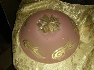 Vtg antique Art Deco Pink Glass Light Fixture Ceiling Chandelier shade 3