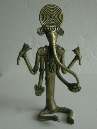 Fine Old Antique India Indian Tribal Hindu Ganesha Dhokra Brass Statue Sculpture