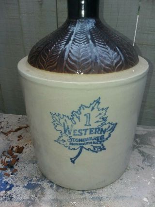 Maple Leaf - Western Stoneware Co.  1 Gallon Moonshine Whiskey Jug 1920 - 30 