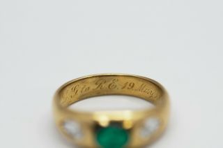 Antique Cabochon Emerald Diamond Ring in 18k Yellow Gold (Size 8.  5 - 8.  3 Grams) 10