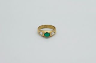 Antique Cabochon Emerald Diamond Ring in 18k Yellow Gold (Size 8.  5 - 8.  3 Grams) 3