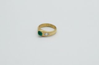 Antique Cabochon Emerald Diamond Ring in 18k Yellow Gold (Size 8.  5 - 8.  3 Grams) 4