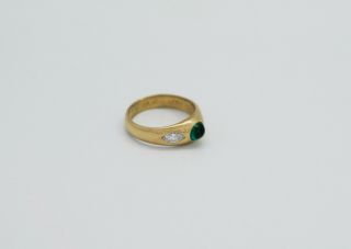 Antique Cabochon Emerald Diamond Ring in 18k Yellow Gold (Size 8.  5 - 8.  3 Grams) 5