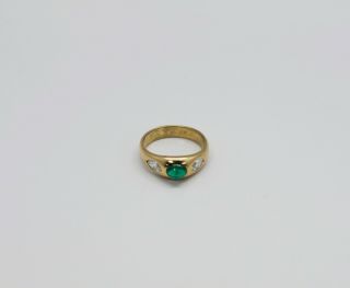 Antique Cabochon Emerald Diamond Ring in 18k Yellow Gold (Size 8.  5 - 8.  3 Grams) 6