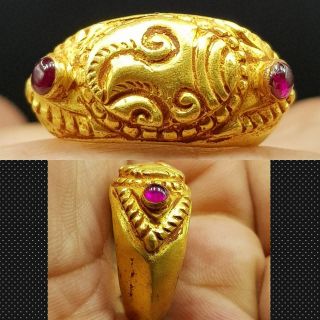 Antique Rare Unique 22k Karat Gold Ring With Ruby Stone 4
