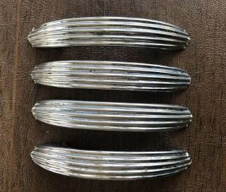 4 Vintage Silver Chrome Cabinet Door Handle Drawer Pull Striped Art Deco