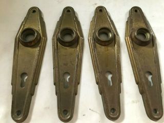 4 Old Art Craft Deco Victorian Brass Plated Steel Door Knob Back Plate Hardware