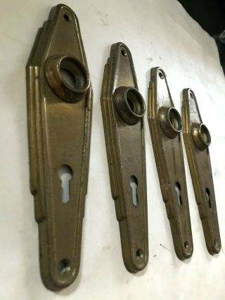 4 OLD ART CRAFT DECO VICTORIAN BRASS PLATED STEEL DOOR KNOB BACK PLATE HARDWARE 2