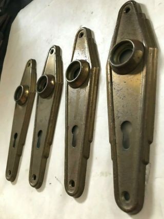 4 OLD ART CRAFT DECO VICTORIAN BRASS PLATED STEEL DOOR KNOB BACK PLATE HARDWARE 3