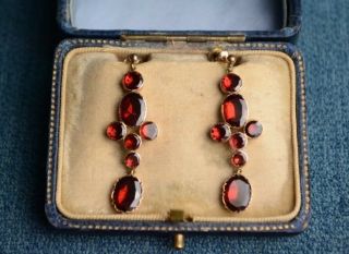 Antique Georgian Foiled Back Flat Cut Garnet Earrings