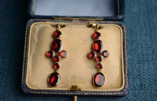Antique Georgian Foiled Back Flat Cut Garnet Earrings 2