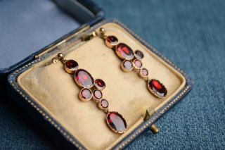 Antique Georgian Foiled Back Flat Cut Garnet Earrings 3